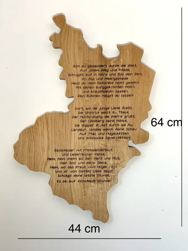 Eichsfeld-Relief mit Eichsfeldlied an der Wand montiert
